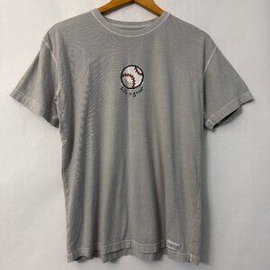Life Is Good T-Shirt Gray Short Sleeve Baseball Graphic Tee